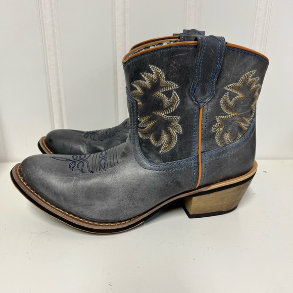 Laredo Shoes - Laredo Blue Sapphire Leather Western Ankle Boots with Embroidery